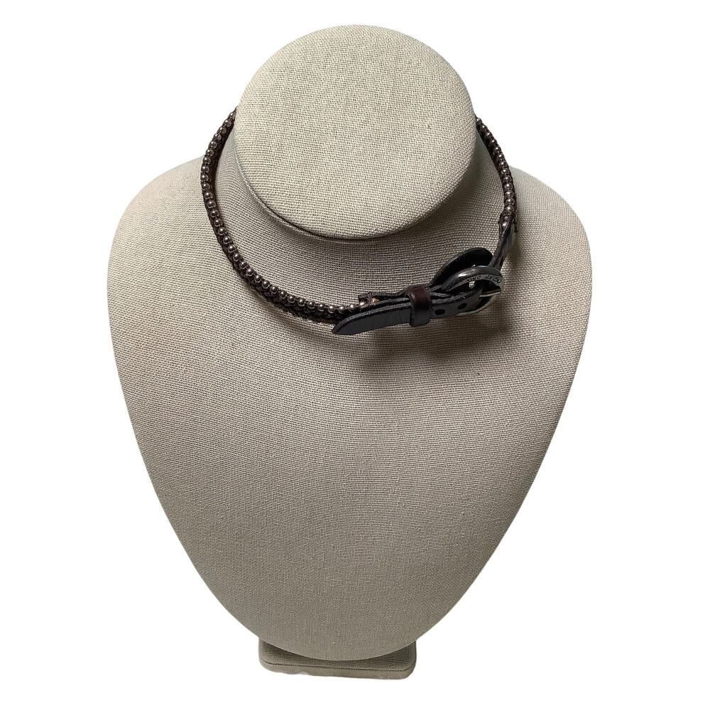 UNO de 50 Silver Plated Beaded Leather Buckle Choker Necklace Edgy Chic E3-30